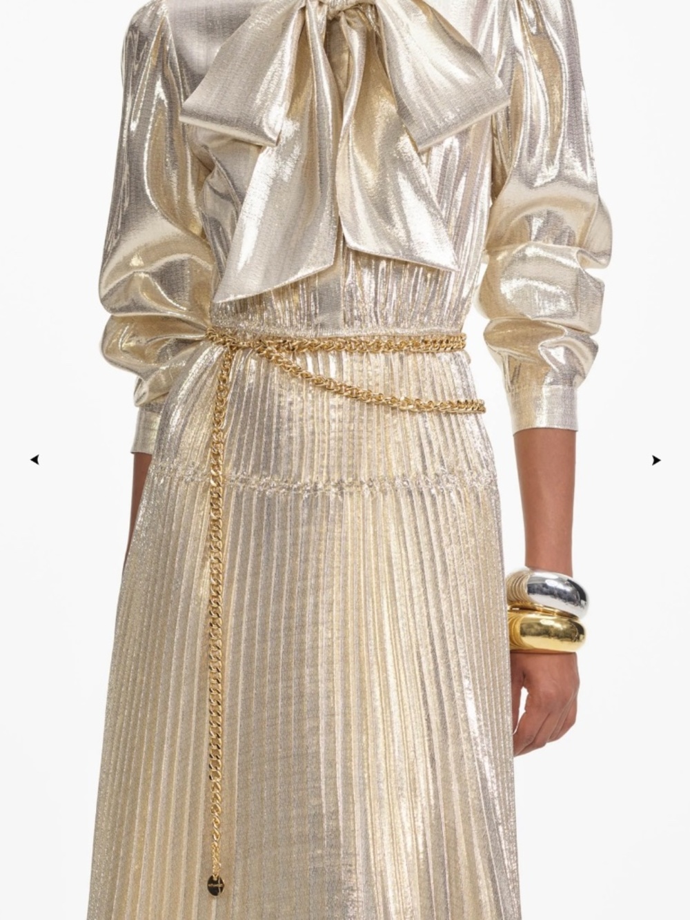 SELF PORTRAIT GOLD METALLIC TIE NECK MAXI DRESS Like new! - Picture 3 of 4